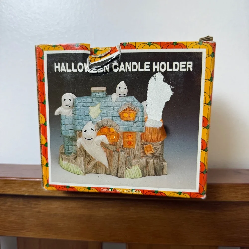 Vintage K-Mart Ceramic Halloween Candle‎ Holder Haunted House Tealight Display